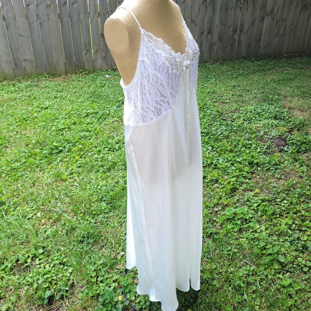 Sheer Lace Baby Doll Satin Slip Dress 2X white long midi Racerback Beaded Bridal